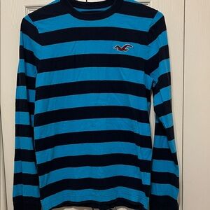 Hollister Blue and Black Striped Long Sleeve Tee